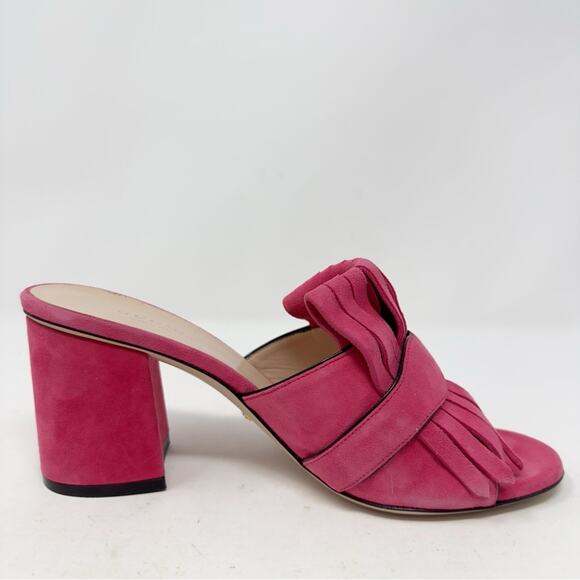 Gucci GG Marmont Pink Suede Fringe Mules Sandals - Picture 8 of 11